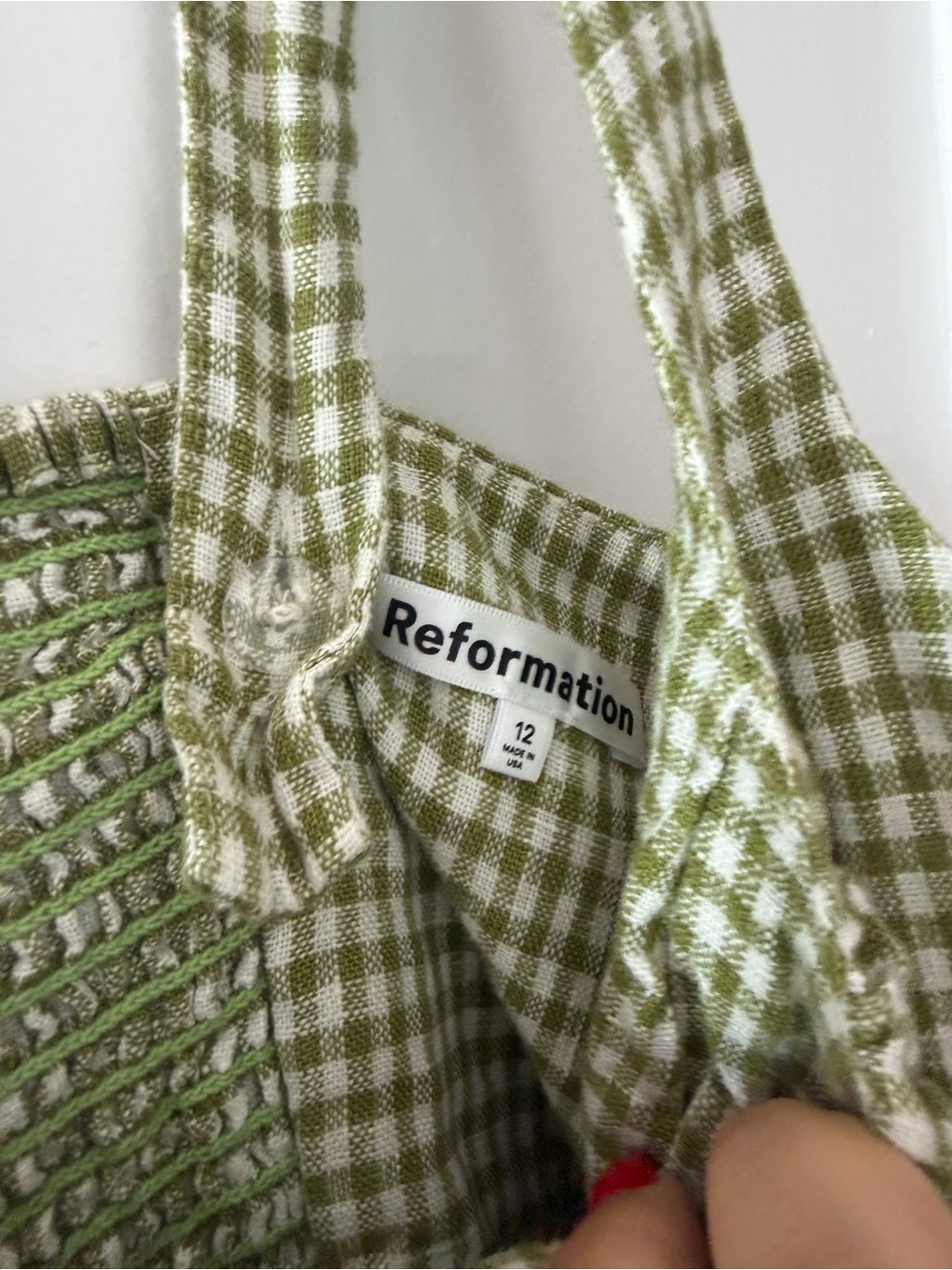 Reformation Olive Green Gingham Dress - Picture 2 of 4